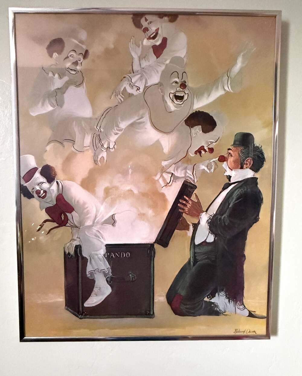 1976 Vintage Robert Owen 'Clowns Out Of Pandora's Box' Framed signed Print